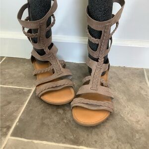 FERGALICIOUS Braided Tan Gladiator Sandals